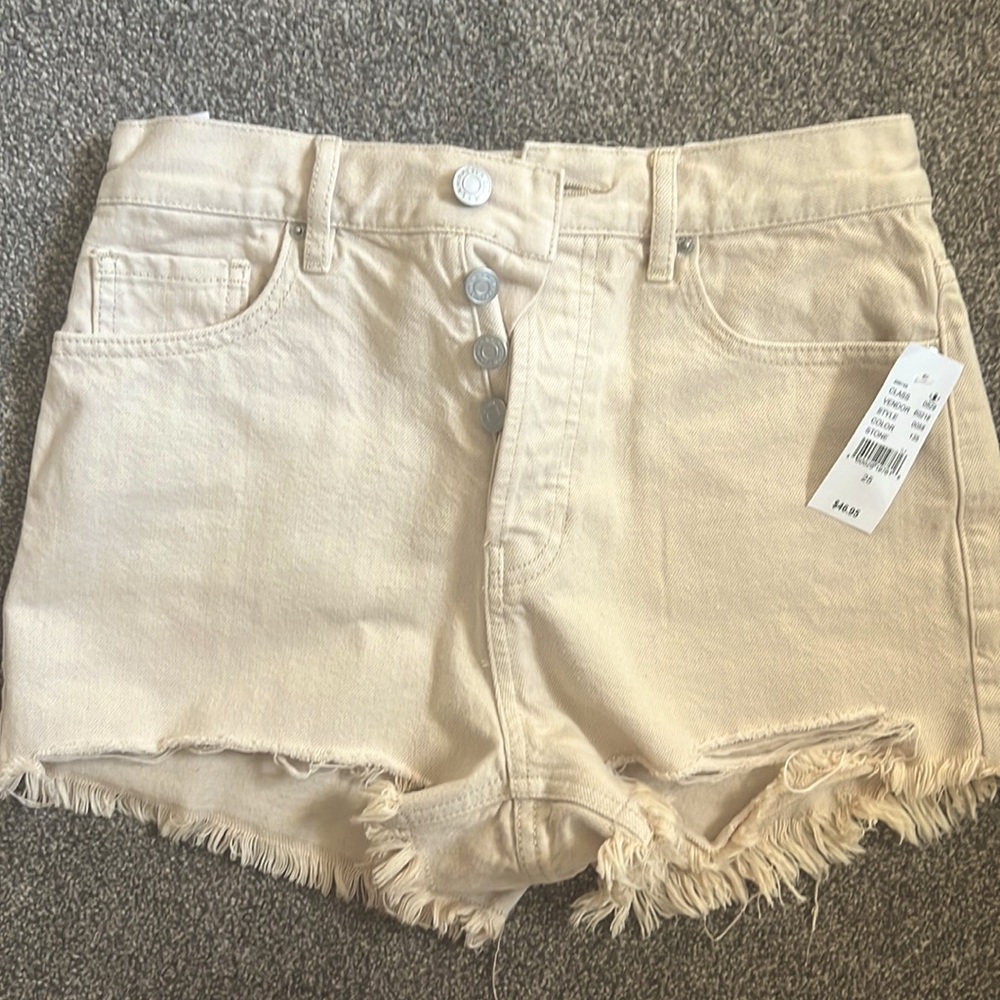 PacSun Eco Beige Ripped Vintage High Waisted Denim Shorts